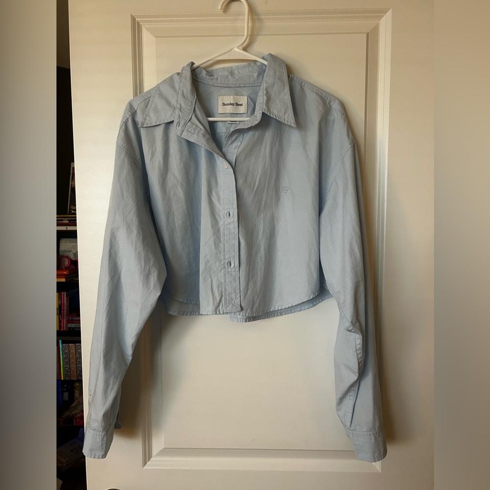 Sunday Best Pale Blue Cropped Collared Jacket